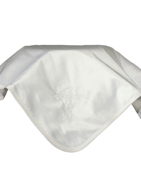 Little Things Mean A Lot Champagne Silk Dupioni Embroidered Cross Blanket - SophiasStyle.com